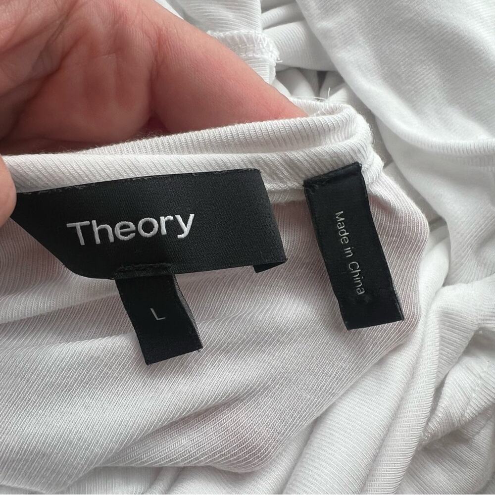 Theory Wrapped Top Short Sleeve Knit Shirt Ribbed Viscose White - Picture 7 of 7